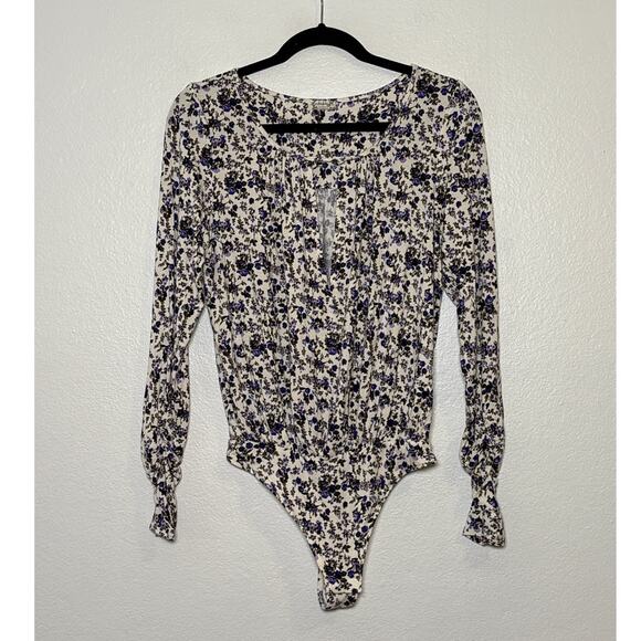 Free People Intimately Free Kaya Floral Soft Long Sleeve Keyhole Neck Bodysuit M - Picture 2 of 7